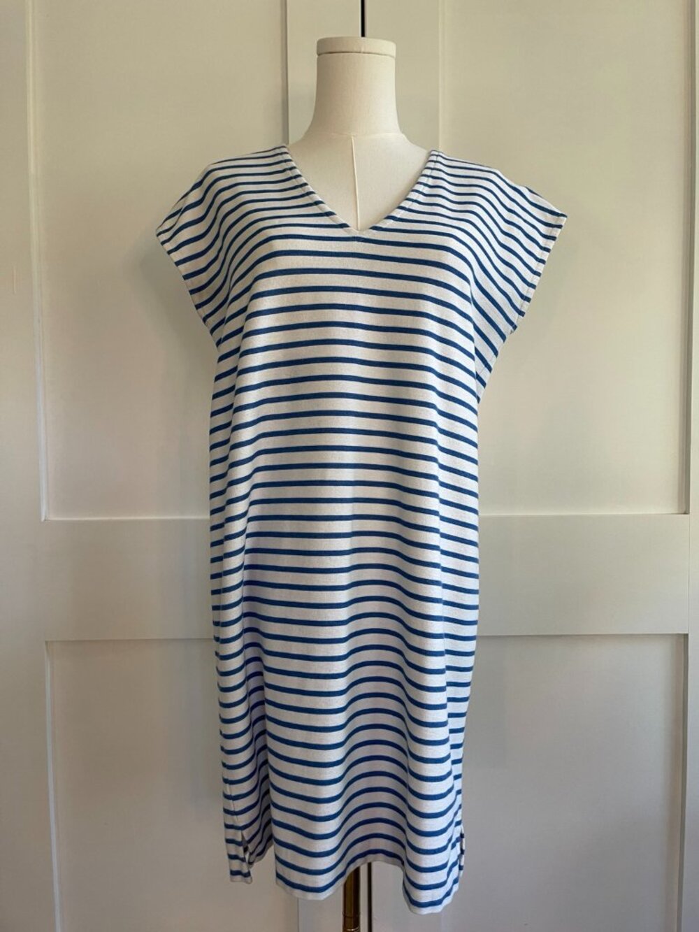 J.Crew Blue & White Striped V-Neck Knit Shift Dress XS